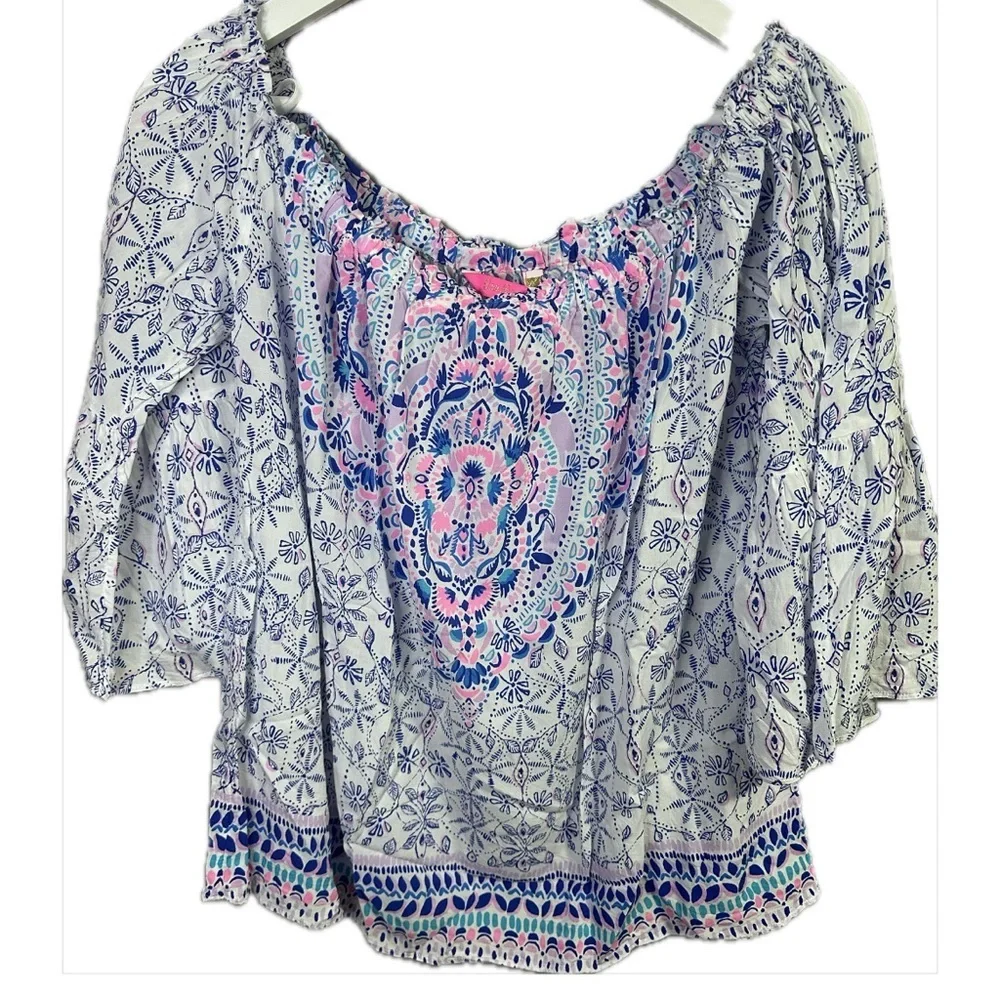 Lilly Pulitzer Nevie Off-Shoulder Blouse Size Large - Picture 2 of 5